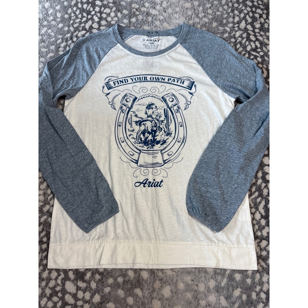 Ariat Women Find Your Own Path Raglan Long Sleeve Tee Sea Salt Grey M NWT